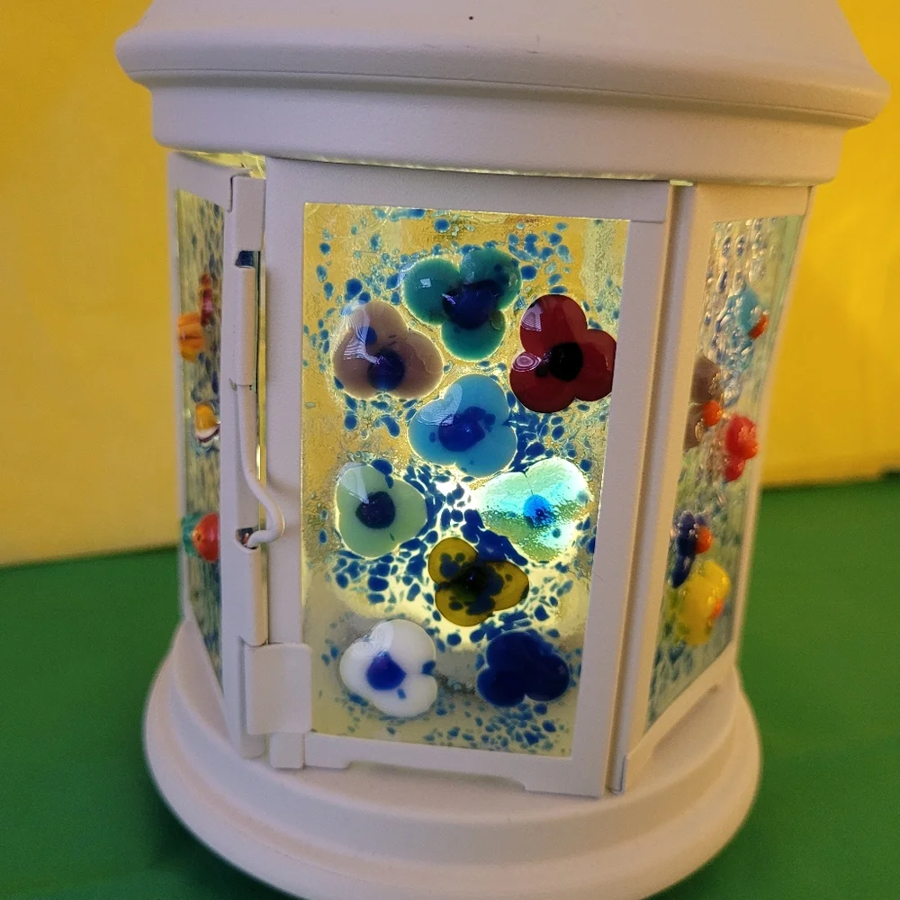 Handmade Metal Lantern with fused Glass (310)